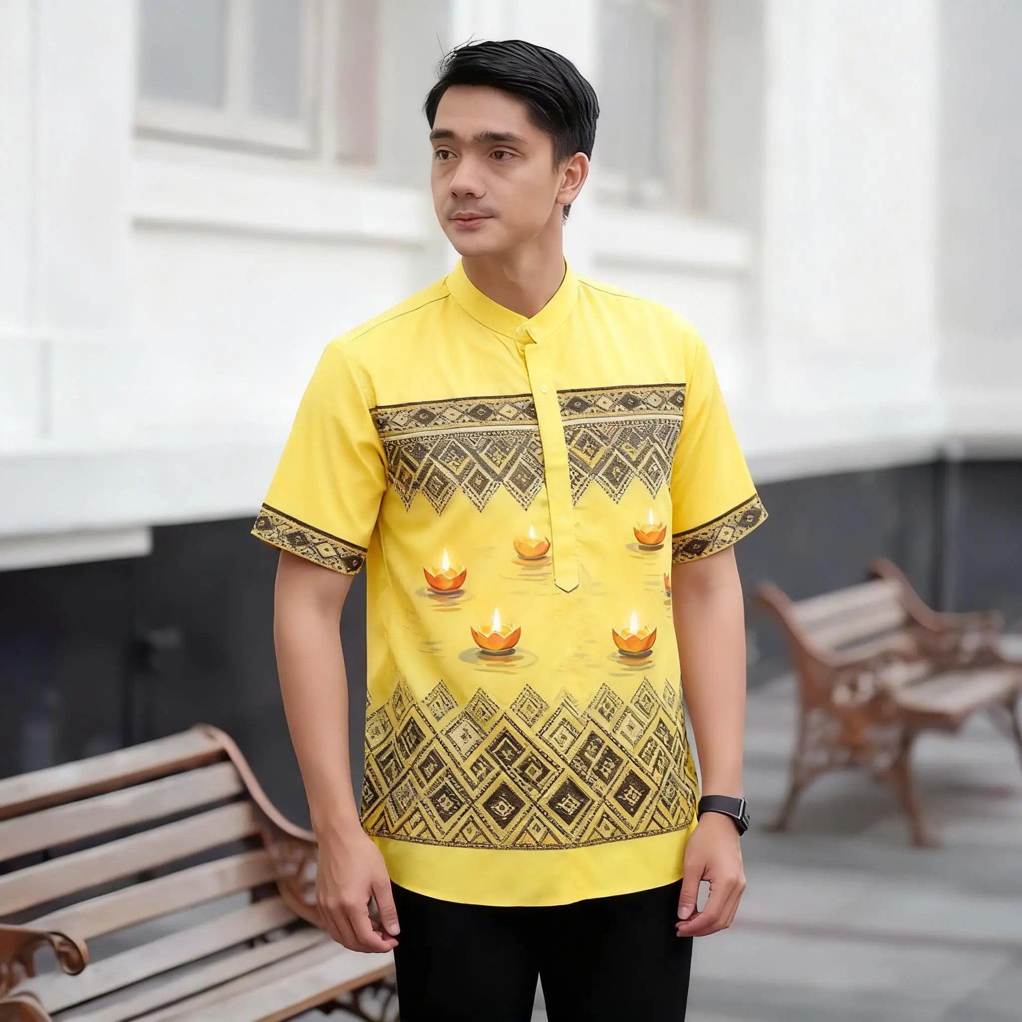 

Ближневосточная версия Ближневосточный стиль Мусульманская индивидуальность Бронзовая рубашка с короткими рукавами Мусульманская рубашка Camisas Árabe