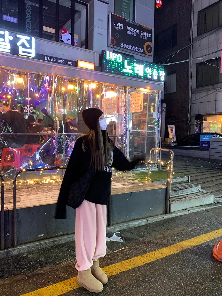 

Faionable Bla Alpaca Wool Circle Letter Vintage Overhead round Ne Sweater Size Lady 77 Commuter Sle Pure Color Autumn...