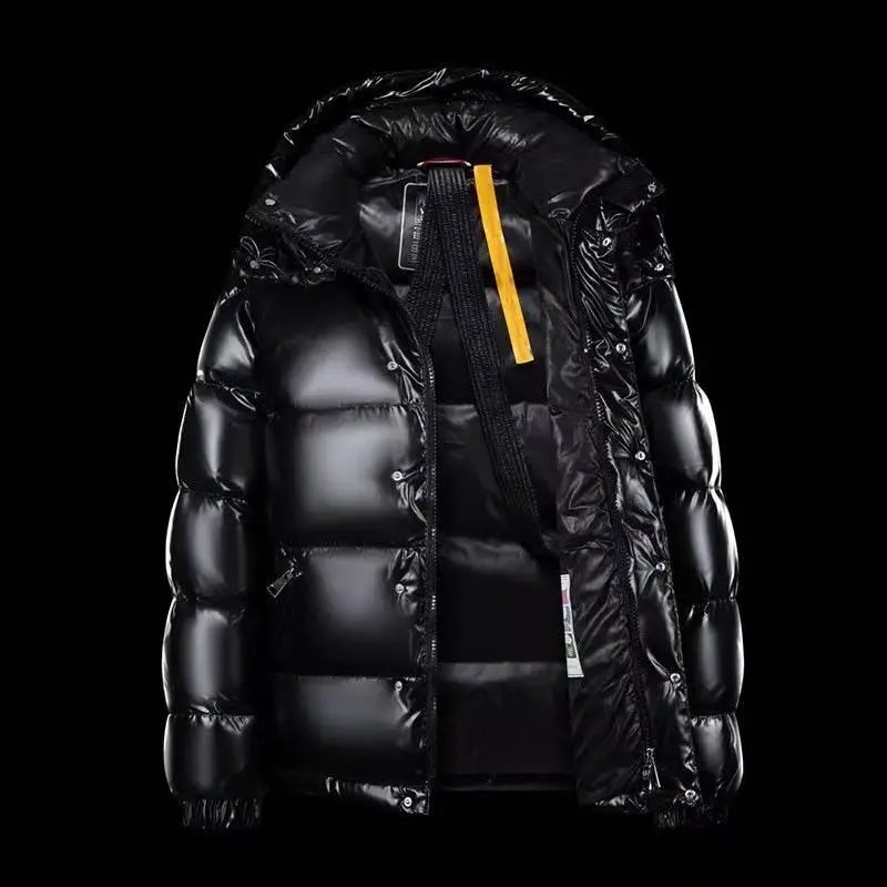 New Winter Shiny Jackets, Men's Short Trendy Brand Hooded Thickened And Warm Outerwear 90% White Duck Down