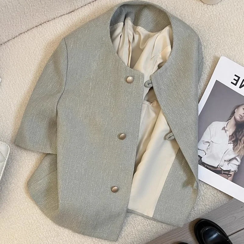 

plus Size Women's Summer Slim Fit ort Sve Suit Jaet Large 300 Pou Faionable Vintage Top Korean Sle Casual Wear