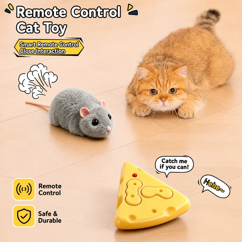 Lifelike RC Mouse Toy, Electric Remote Control Rat with Plush Fur, Moving Animal Vehicle Gift for Kids Pets