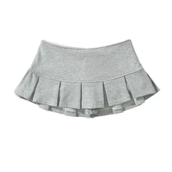 HOUZHOU-minifalda Y2K de tela de rizo para mujer, falda plisada de cintura baja, plisada ancha, color gris claro, Sexy, Vintage, corte en A, informal, para verano