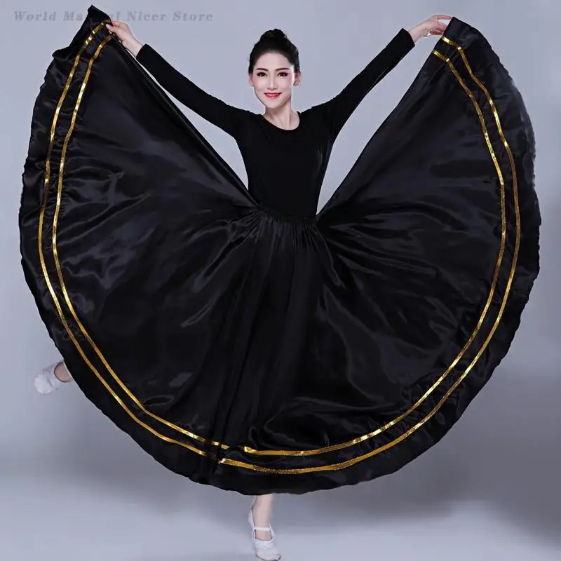 Gypsy Spanien Flamenco Tango Tanz Röcke Frauen Bühne Leistung Tänzerin Kostüm Große Schaukel Rock Satin Lange Ballett Bauch Dancewear