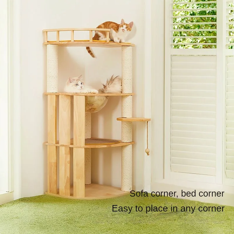 Solid Wood Cat Climbing Frame Small-sized Multi-functional Cat Villa Multi-Story Cat Tree House Wear-resistant Sisal Column