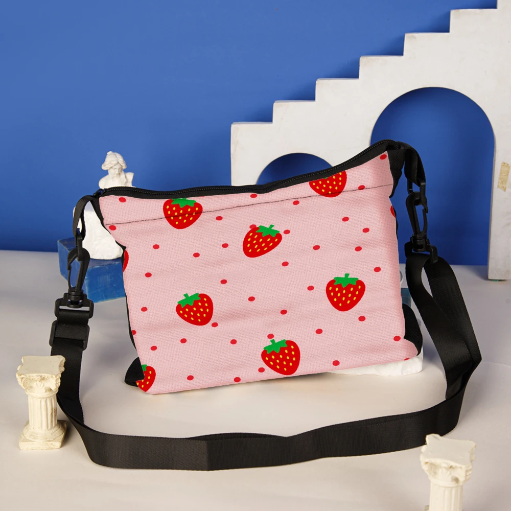 1pc Strawberry Pattern Crossbody Bag Pink With Red Dots And Fruit Print Shoulder Bags For Women Girls Casual Daily Use School Wo