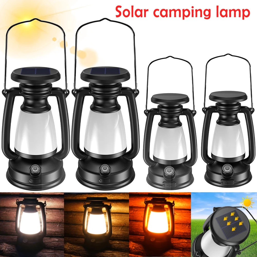 Portable Solar Camping Light With Cold And Warm Light Stepless Dimming USB Rechargeable Outdoor Exploration Camping Tent Lantern