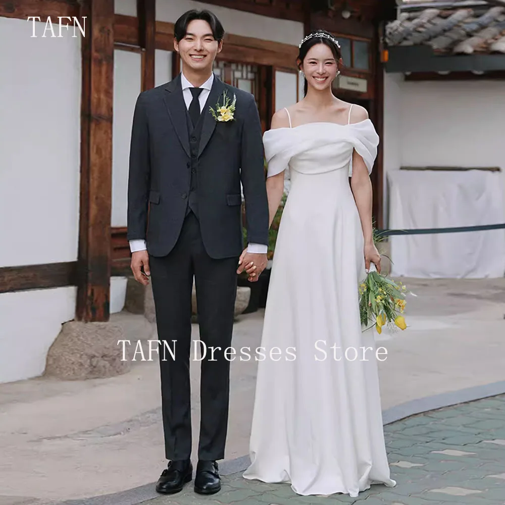 

TAFN Korea Elegant Wedding Dresses Spaghetti Straps A-line Off the Shoulder Wedding Reception Dresses Custom Made Photo Shoot