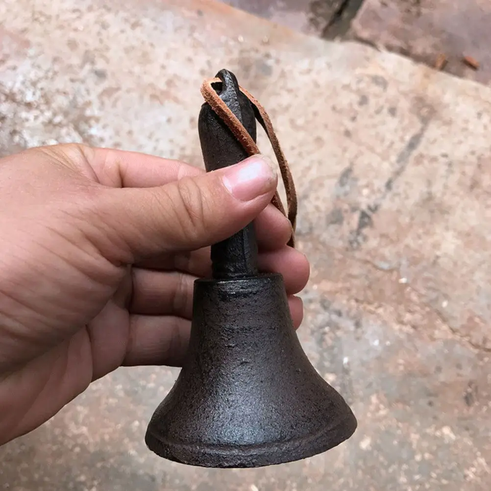 Mini Iron Hand Bell Vintage Style Small School Bell with Handle Crisp Sound for Classroom Restaurant Cafe Home Office Decor