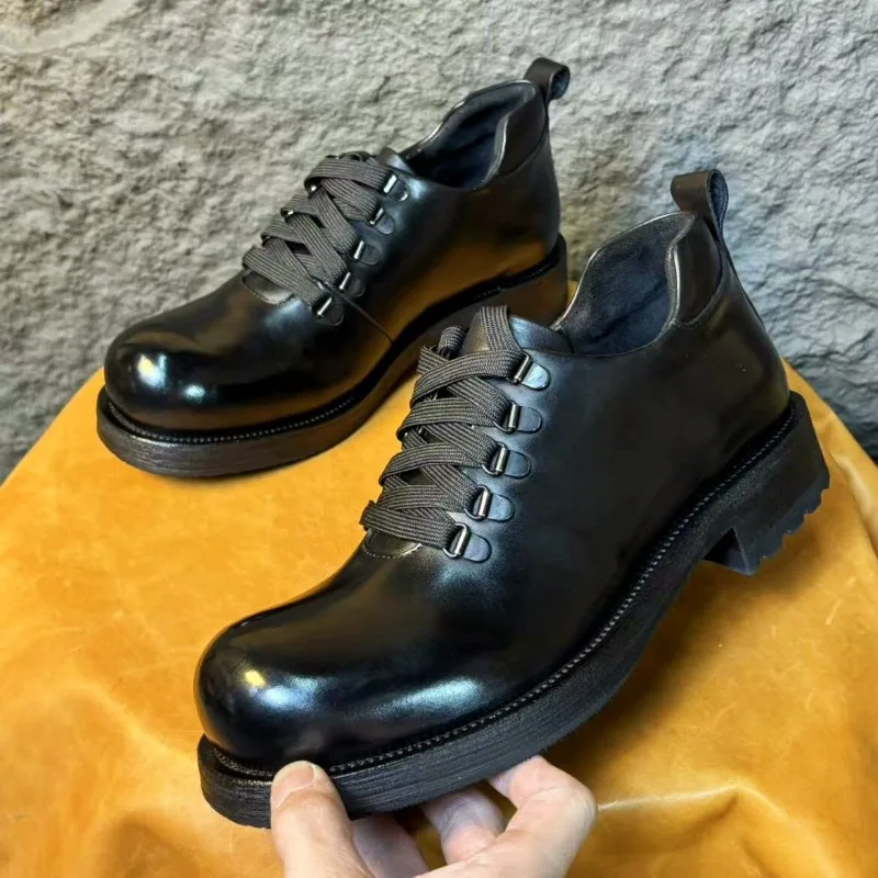 High Quality Low-top  Outdoor Genuine Leather Derby Shoes Men's Designer Luxury Work Walking Casual Thick Sole Leather Shoes