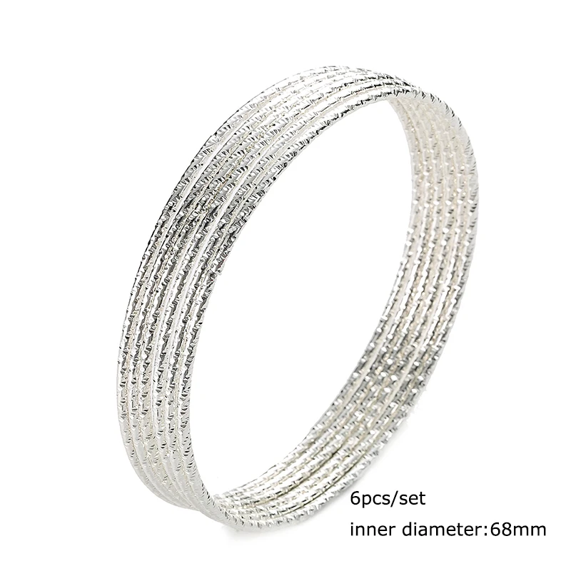 6PC/SET Trendy Gold Silver Color Bangles Bracelets For Women 68mm Big Circle Wire Round Bangle Jewelry Pulseras Gifts Wholesale