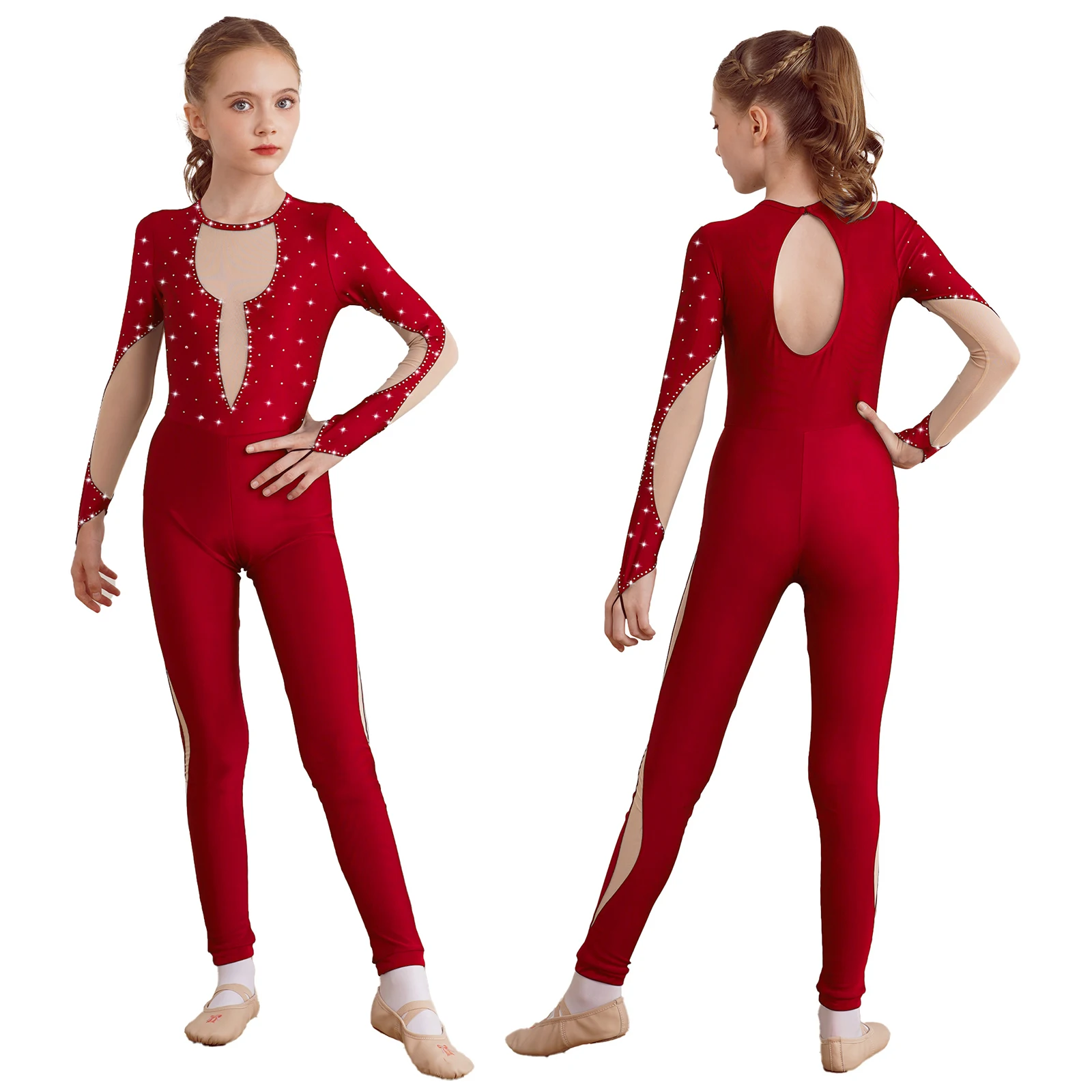 

Kids Long Sleeve Rhythmic Gymnastics Jumpsuit Ballet Dance Leotard for Girls Figure Skating Costume Teen Yoga Bodysuit Dancewear