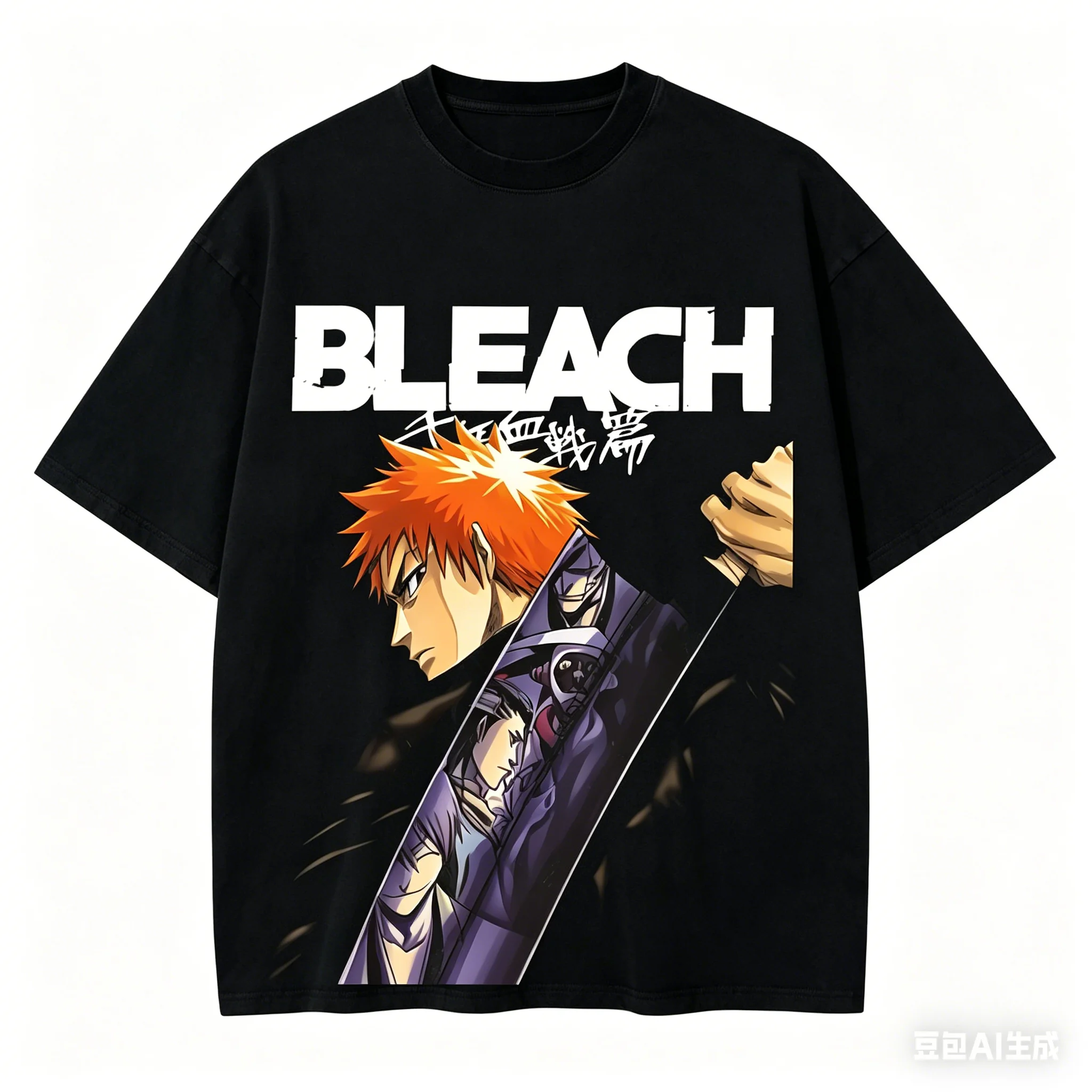 Bleach Thousand Year Blood War Ichigo Kurosaki Big BLEACH Letter Japanese Kanji Vintage Anime Graphic T-Shirt Oversized Y2K Tee