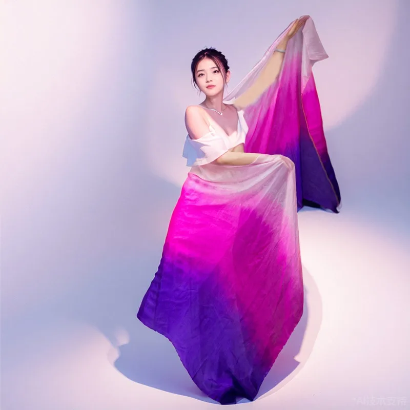 100% Silk Performance Dance Gradient Color Light Texture Veil Shawls Women Scarf Costume Accessories Customized BellyDance Veils