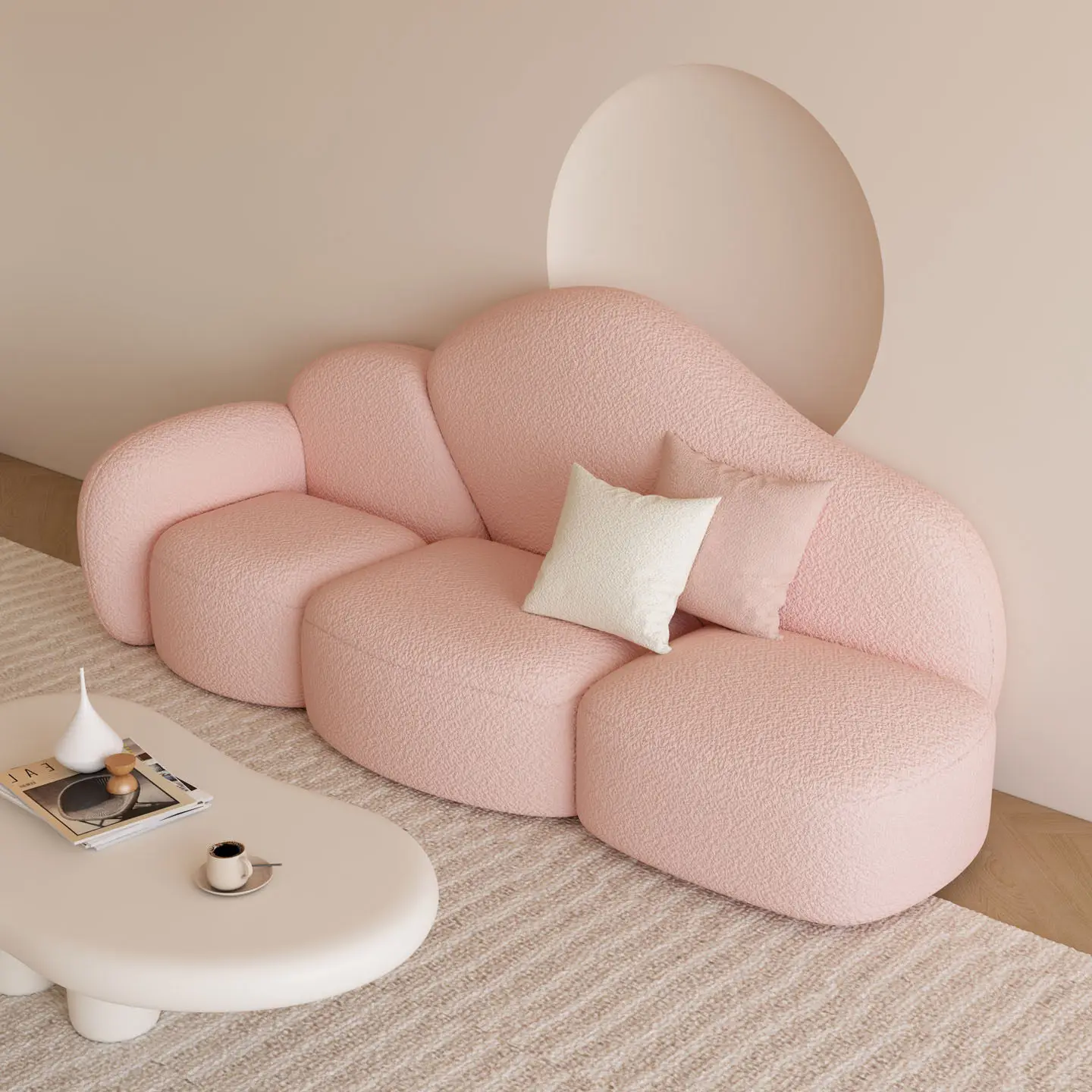 &Cream Cloud Sofa Sherpa Lambswool Cover Movable One Seat Living Room Bedroom Balcony Hotel Villa