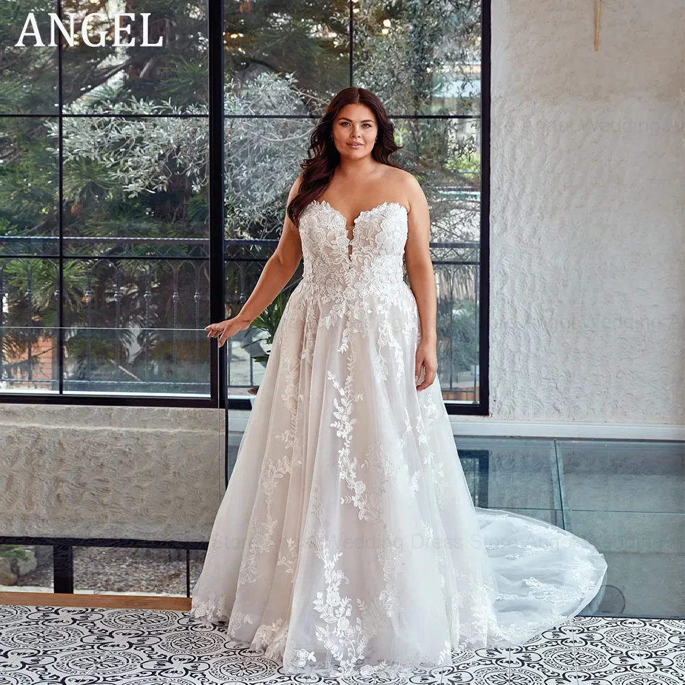 ANGEL Personalizzato Plus Size Senza Spalline Abito da Sposa di Lusso A-Line Abiti da Sposa Lunghi Appliques Cerniera Senza Maniche Vestido de Novia