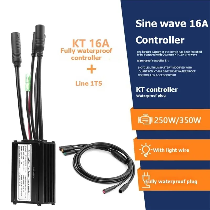 ABLJ KT-16A Brushless Motor Mountain Bike Controller+ Sine Wave 36V 48V 250W 350W 1-To-5 Connector Cable