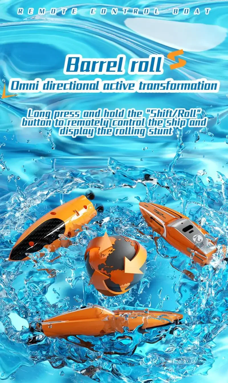 RC Stunt Boat 2.4G มินิรีโมทคอนโทรล Racing Speedboat 360 °   Roll Totation RC เรือมอเตอร์คู่กันน้ําของเล่นเด็กของขวัญ