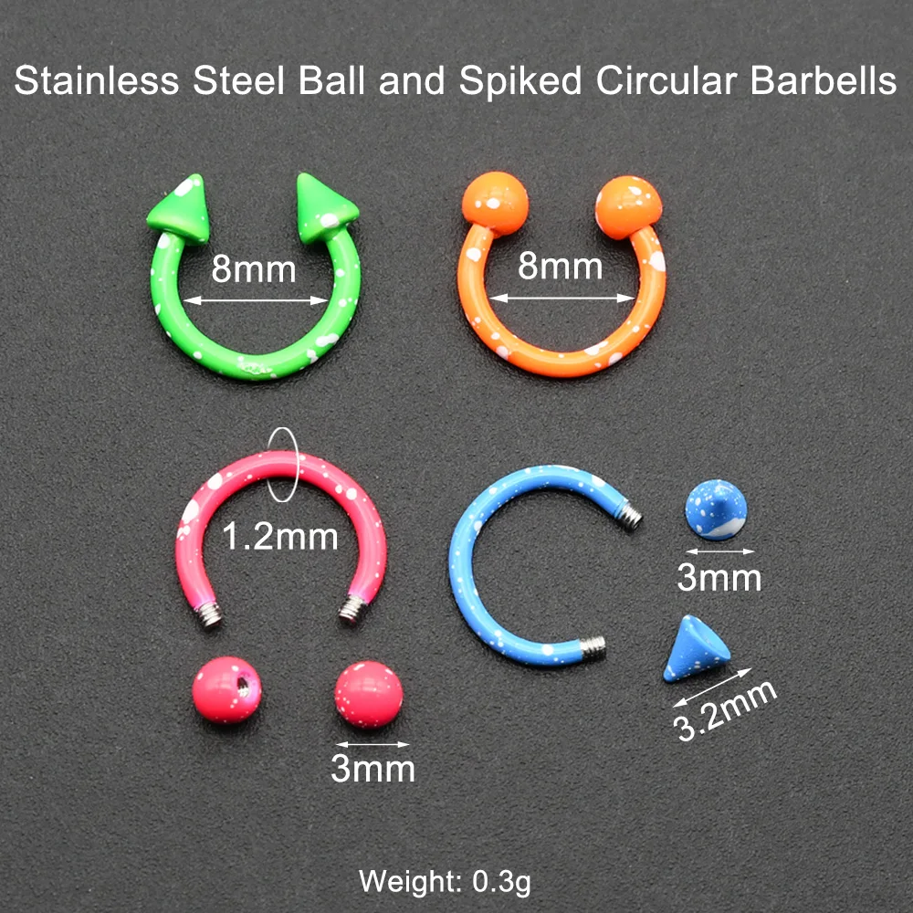 1 Set 16G Ball Spike Shape Stainless Steel Horseshoe Ring for Septum Piercing Eyebrow Nose Hoop Helix Tragus Conch Pierc Jewelry