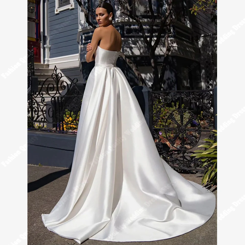 2024 Sexy Strapless Women Wedding Dresses New Sleeveless A-Line Bridal Robes Long Tail Mopping Length Princess Vestidos De Novia