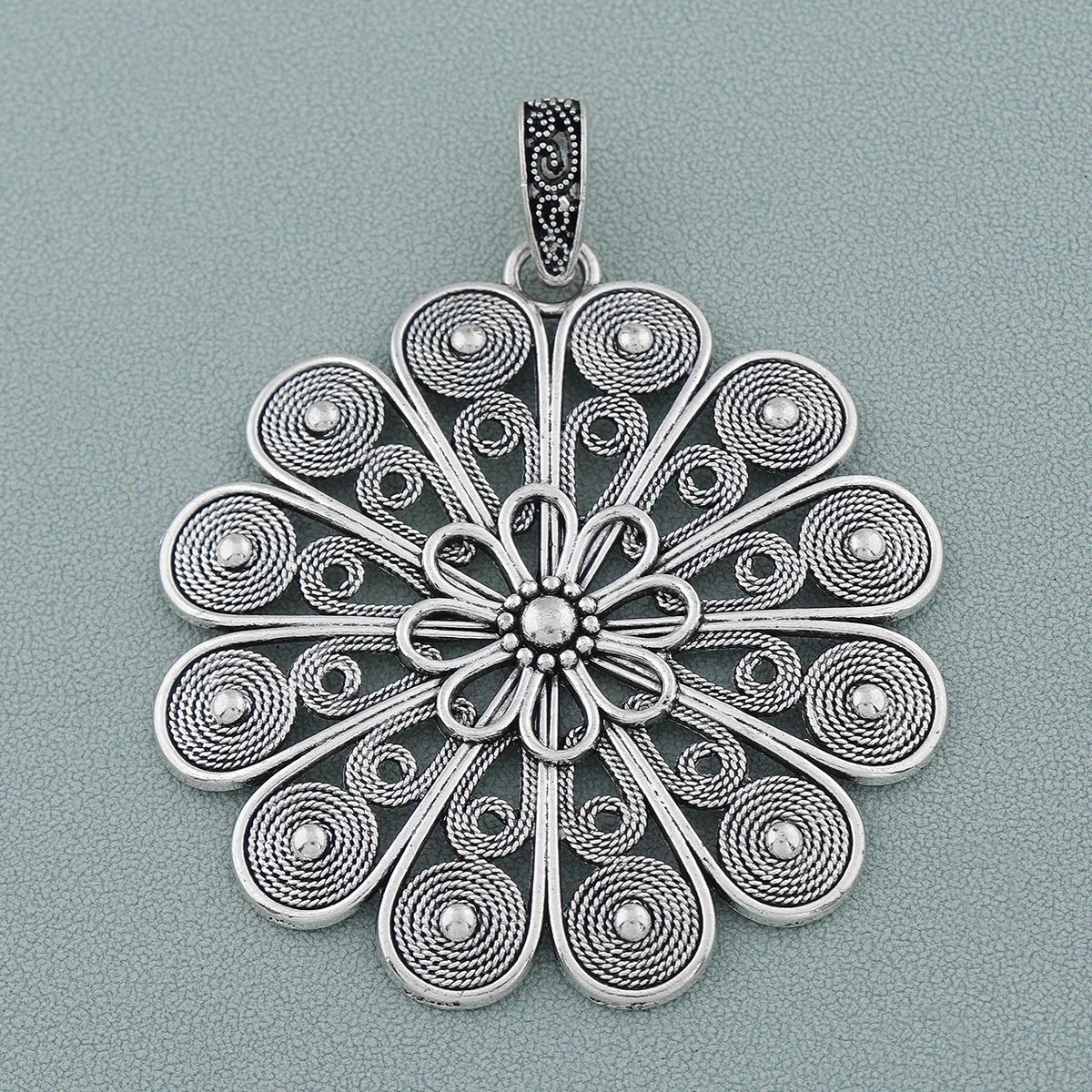 2pcs Silver Bohemian Large Spiral Swirl Vortex Flower Charms Pendants For DIY Necklace Jewelry Making Findings