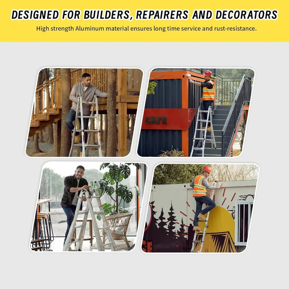 سلم تمديد من الألومنيوم 5 في 1، 17 قدم متعدد المواضع قابل للطي مع خطوات واسعة مضادة للانزلاق وأقفال مفصلية آمنة للمنزل Impr #2
