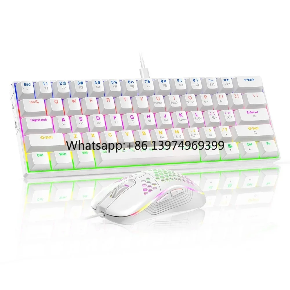 61 Keys Wired Mechanical Keyboard and Mouse Blue Switch Anti-ghosting LED Backlit Gaming Keyboard Mouse Combo for PC Gamer