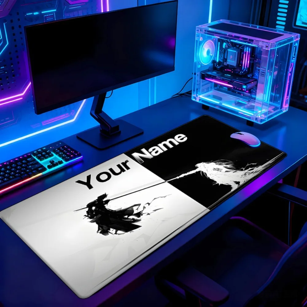 [2D Flat] 1pc Personalized Custom Black White Samurai Mouse Pad Custom Name Text Multi Sizes Desk Mouse Pad