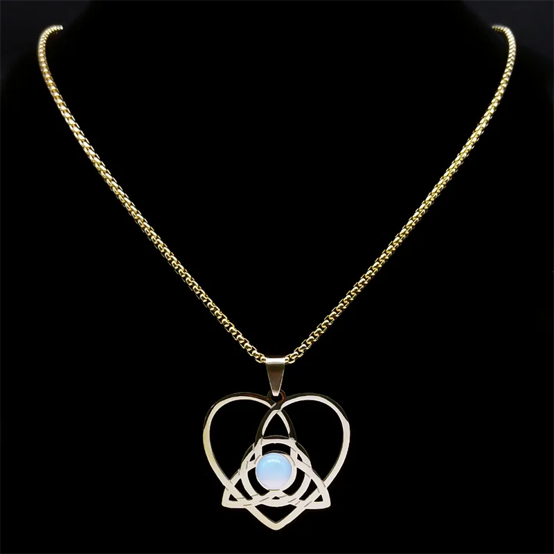 Witch Trinity Knot Heart Pendant Necklace for Women Men Silver Color Stainless Steel Celtic Triqueta Chain Irish Jewelry N8058S