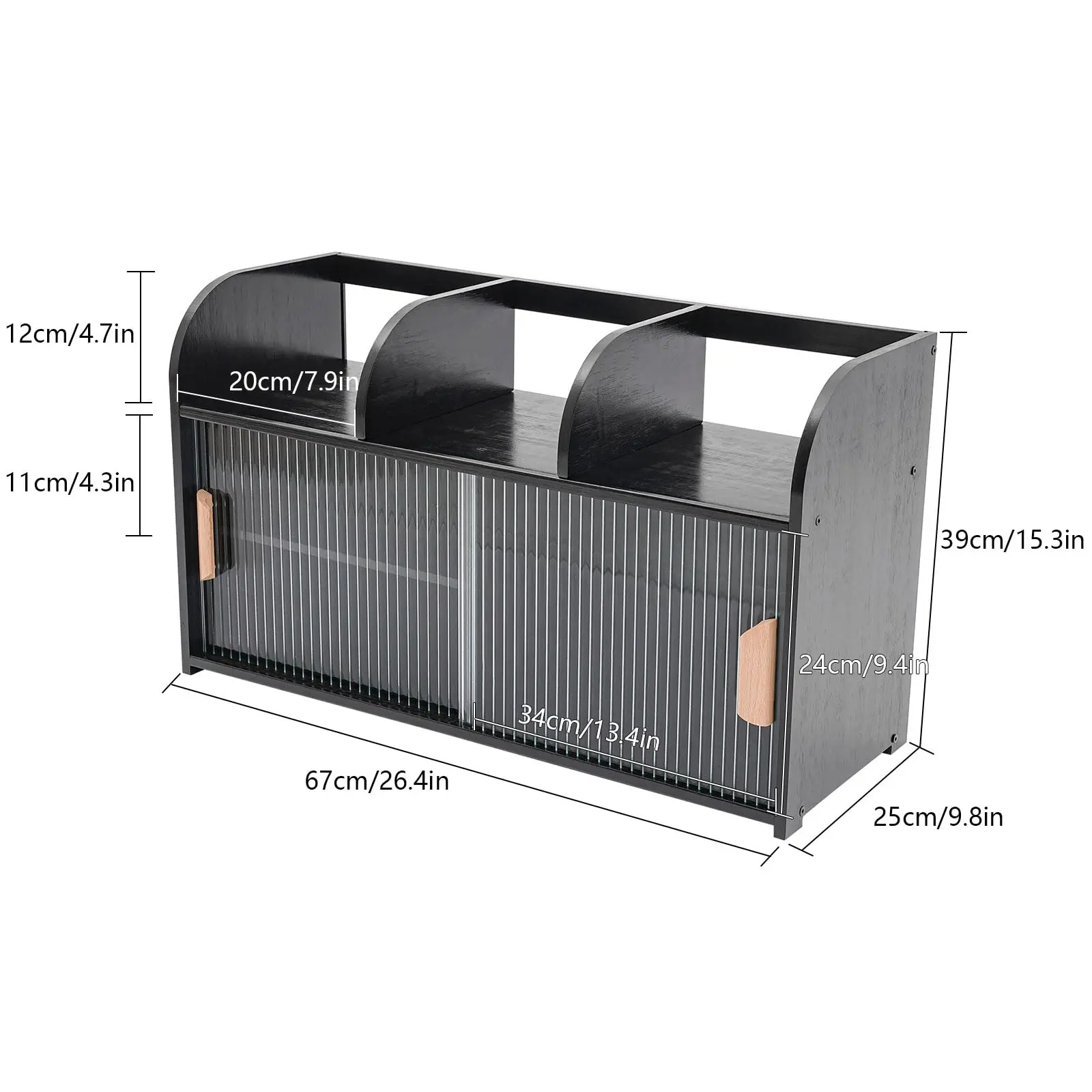 Lemari Penyimpanan Bambu, Bufet Kecil dengan Pintu Geser 3 Kompartemen Terbuka Lemari Makan Penataan Meja untuk K