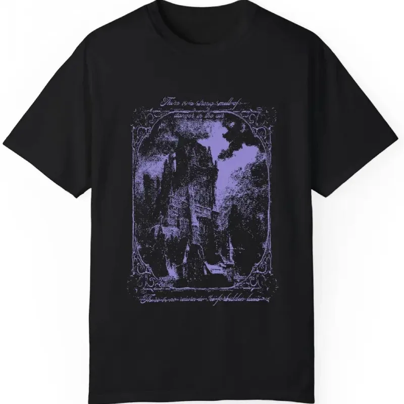 Men's Ghost Castle Pattern Printed Round Neck Short Sleeve Men's T-shirt Summer New Style Unisex