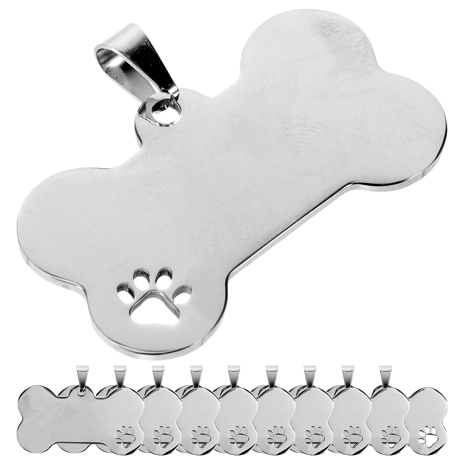 10 Pcs Stainless Steel Personalized Dog Tags Pet Bone Name Hollow Claw Shape Engraved Id Silver Collar Charm Pet Accessories