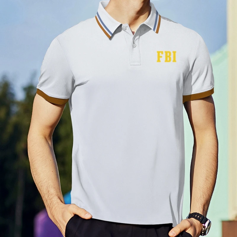 2024 Summer FBI New Fashion Men\'s Luxury Buttons Short-sleeved T-shirt Ice Silk Breathable Men\'s Business Casual Polo Shirt