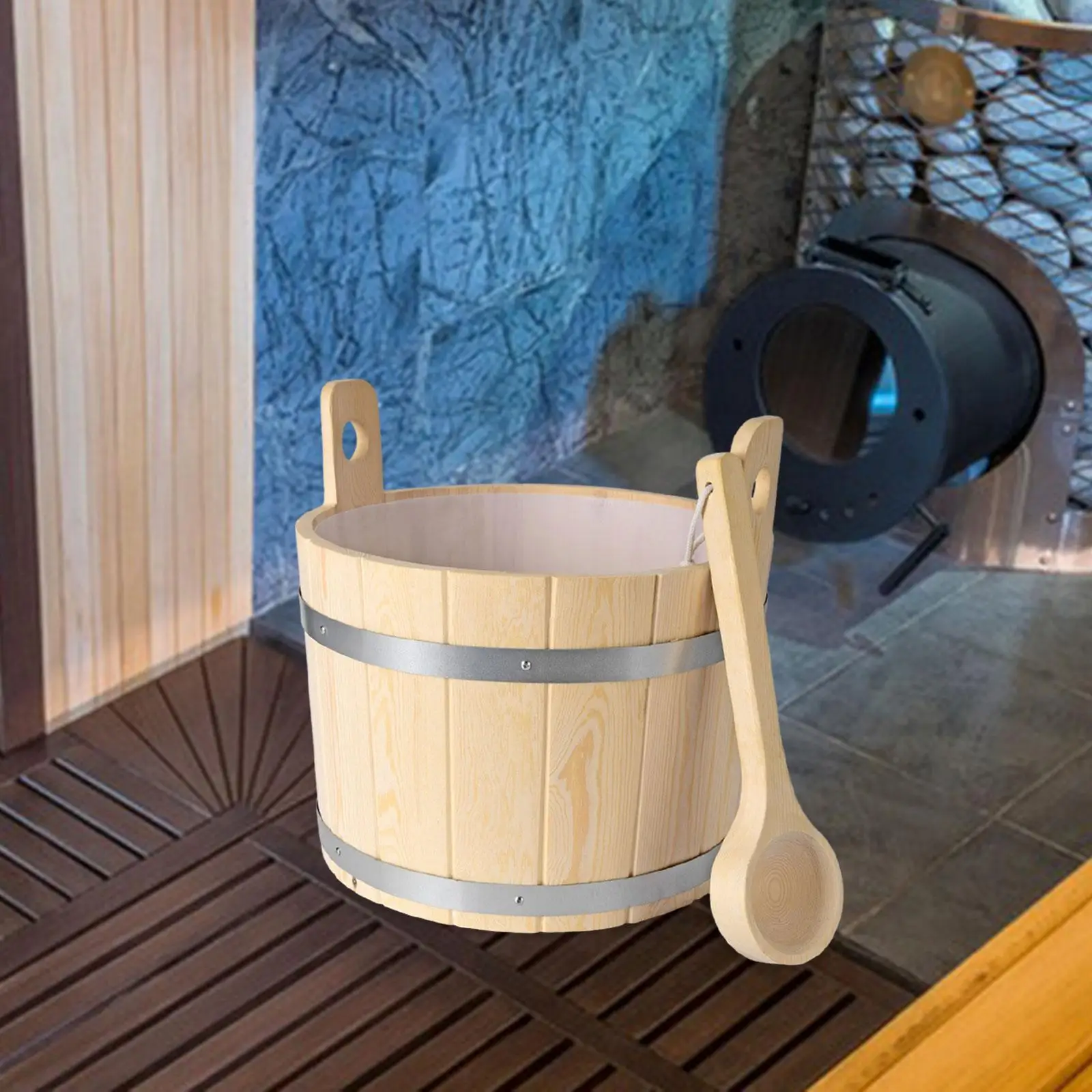 17L Wood Sauna Barrel and Ladle SPA Steaming Bathroom Tool for SPA Sauna