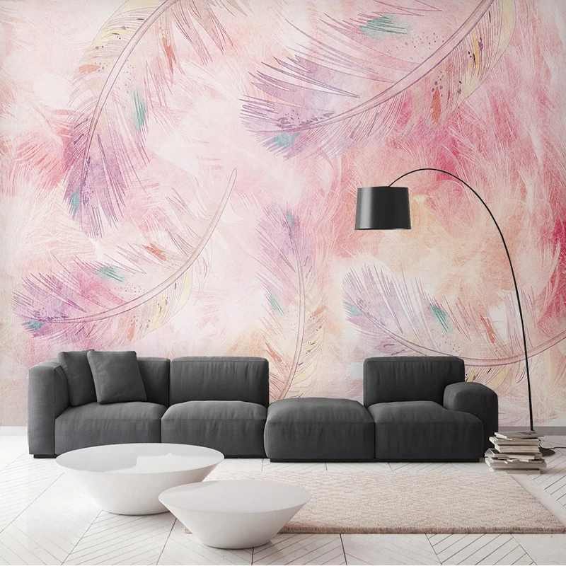 

3D-фотообои с розовыми перьями в абстрактном стиле, современные простые фотообои для гостиной, спальни, домашнего декора, фон для интерьера