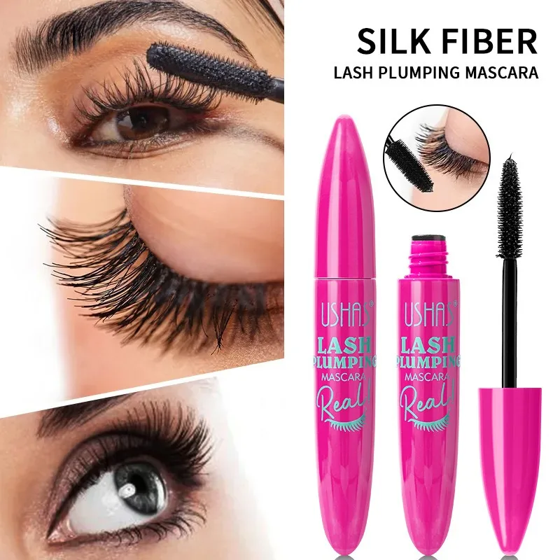 USHAS Ultra Long Lasting Mascara 4D Waterproof Mascara Liquid Fiber Mascara 360 Degree Spiral Brush Eyelashes Makeup gifts