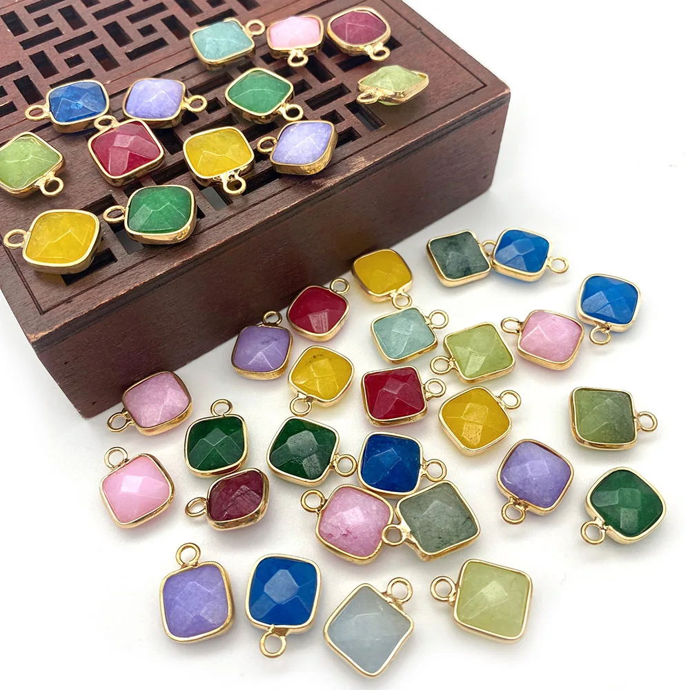 

2pcs Faceted Square Natural Agate Pendant Multicolor Semi Precious Stone Charm for Jewelry Making DIY Bracelet Necklace Gifts