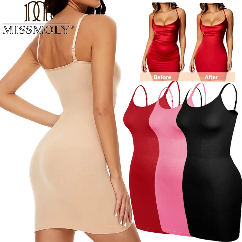 MISSMOLY Womens Shaperwear Slips for Under Dresses Tummy Control Shapewear Full Slip Dress Seamless Body Shaper Under Dress