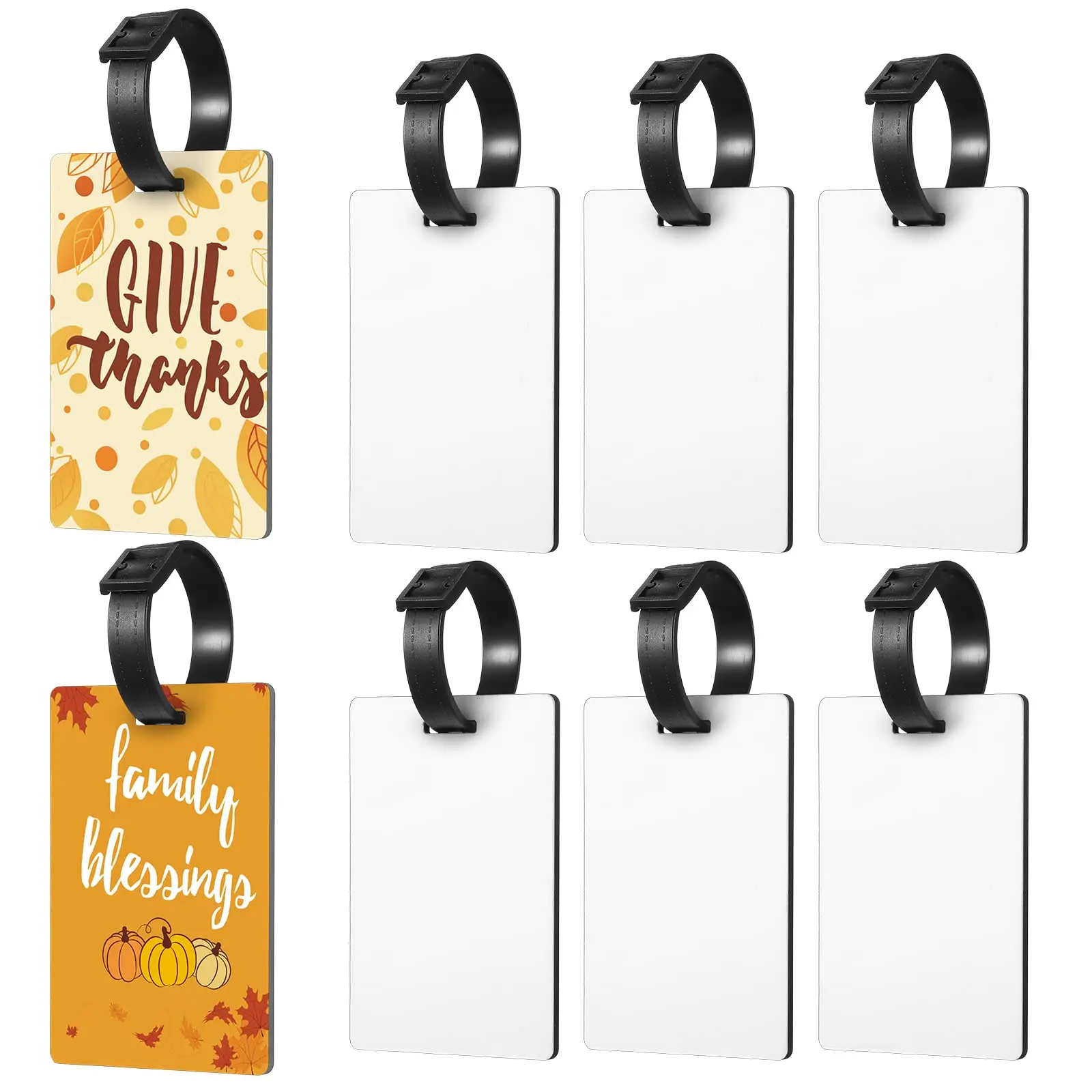 

8/16 Set Sublimation Blank Luggage Tag with Straps Heat Transfer Double Side Blank MDF Travel Bag Baggage Tags DIY Travel ID Tag