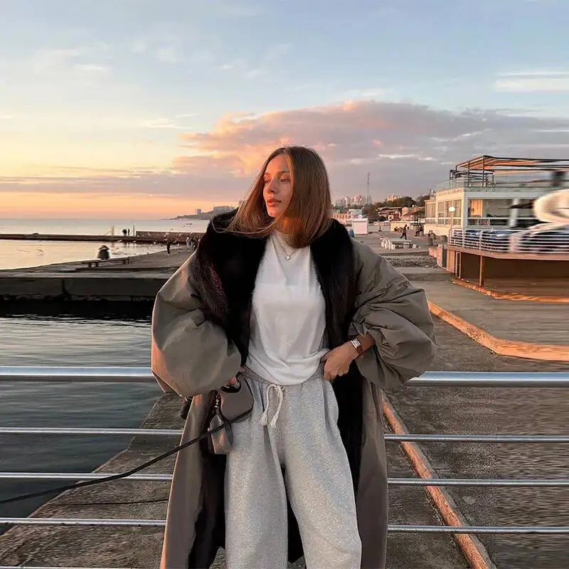 

Oversize Coat For Women Loose Faux Fur Collar Lace Up Jackets Fashion Long Sleeve Overcoats Outwears 2026 New Winter Coats