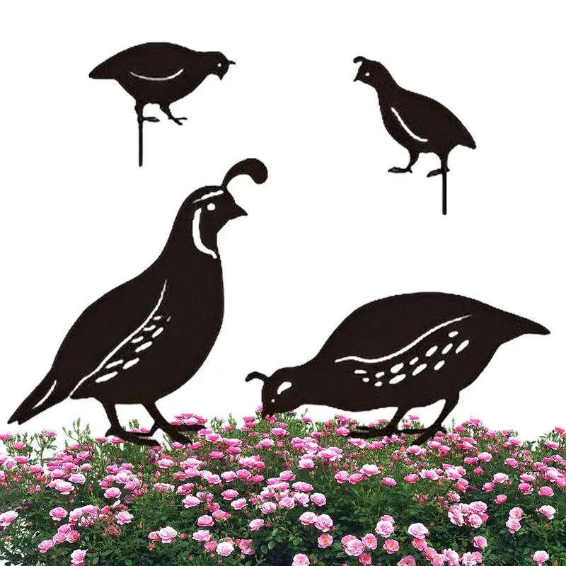 Quail Yard Stakes Set Set Of 4pieces Family Quail Decoration Creative Animal Silhouette Garden Stakes For Yard Park Walkway