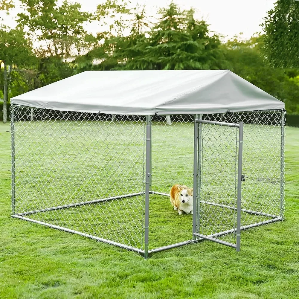 

Outdoor Dog Kennel Heavy Duty Fence Dog Cage with Galvanized Chain Link, with UV & Waterproof Cover and Secure Lock for Backyard
