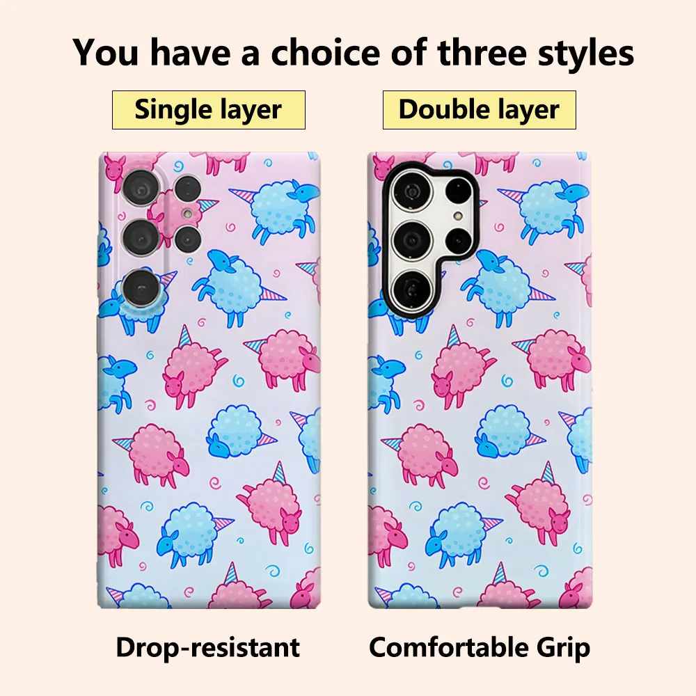 Pastel Sheep Pattern Luxury Fashion Full Lens Protective Case for Samsung Galaxy S26 S25 S24 A56 A36 Plus Ultra