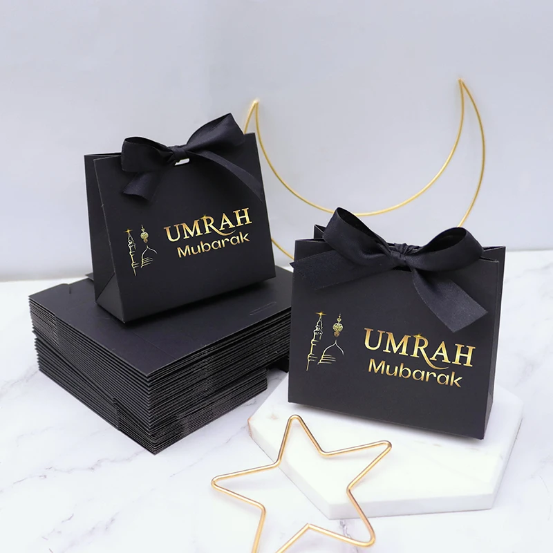 5pcs black umrah mubarak candy boxes Muslim Islamic Ramadan Kareem Iftar Happy eid al-Fitr Party decoration hajj gift present