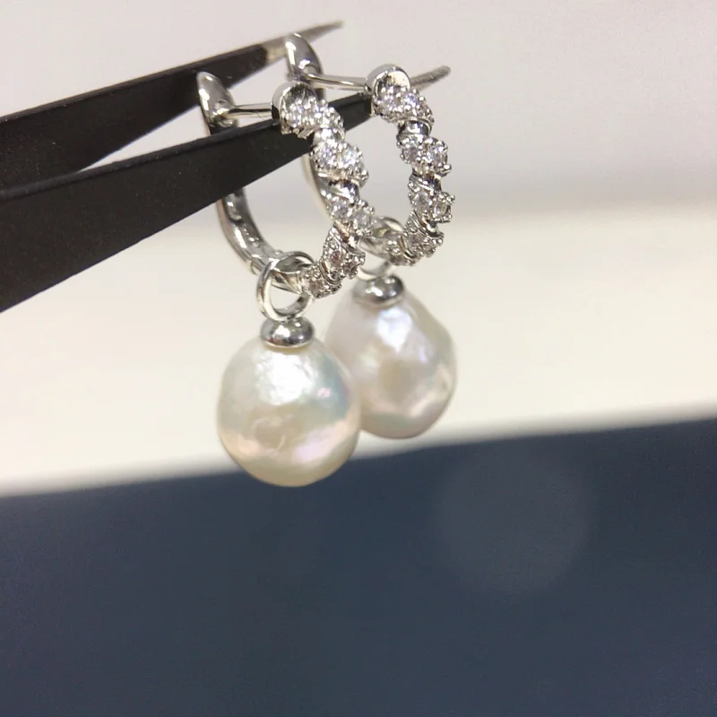 

Natural Freshwater Baroque Women With Micro Pave Zircon, Multi-Wear Pearl Earrings