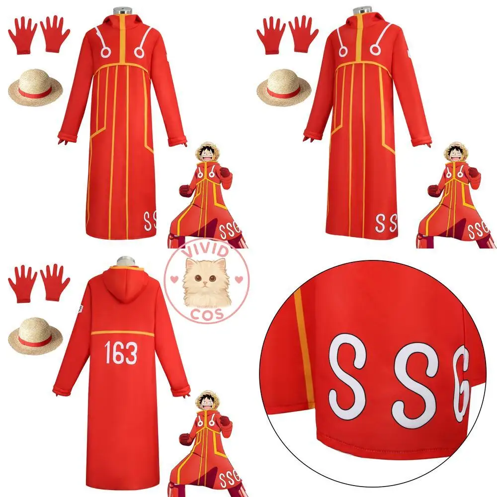 

Popular Anime Character Cosplay Costume Luffy Classic Role Play Outfit Red Jacket Straw Hat for Adults and Kids Comic Con Party