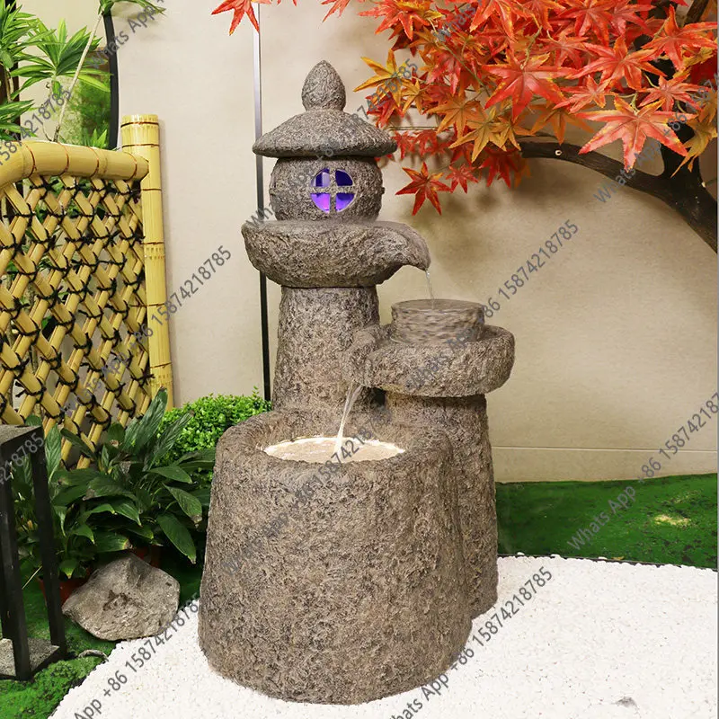 Japanese-style courtyard fish pond landscape, balcony yard garden landscaping arrangement, villa outdoor running water fountain