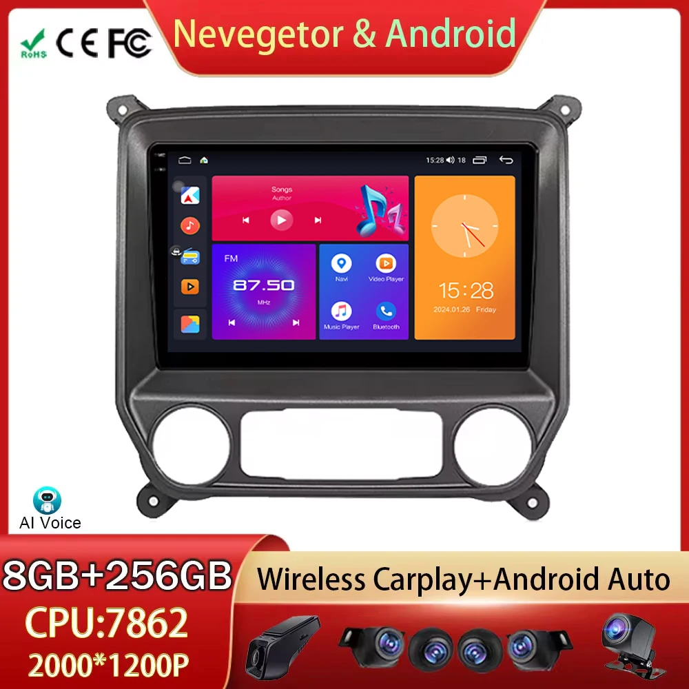 Car Radio For Chevrolet Silverado 3 GMTK2 2013 - 2019 Android Auto QLED Screen Multimedia Player GPS Navigation WIFI No 2din DVD