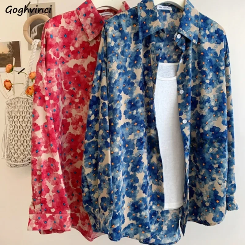 

Shirts Women Floral Chic Holiday Style Long Sleeve Sun-proof Design Loose Fit All-match Daily Prevalent Streetwear Casual Ins