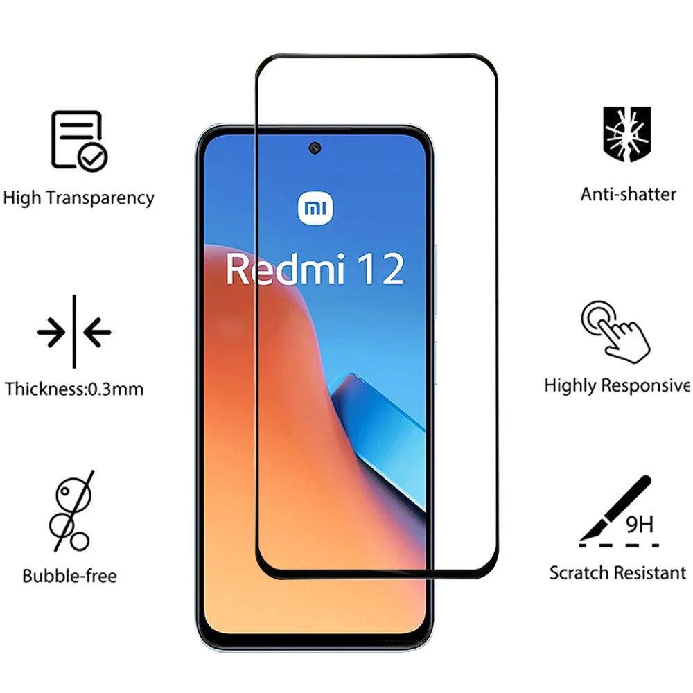 HD Protective Glass For Xiaomi Redmi 12 Screen Protectors Redmi Note 13 12 Pro 4G 5G Tempered Glass & Camera Lens Film Redmi12 Note 12S Pelicula