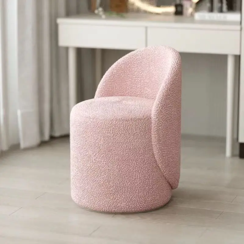 Nordic light luxury lamb makeup stool Home bedroom single leisure ins simple dresser pink chair can be rotated furniture